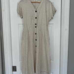 Mango Plaid Beige Button-Down Dress